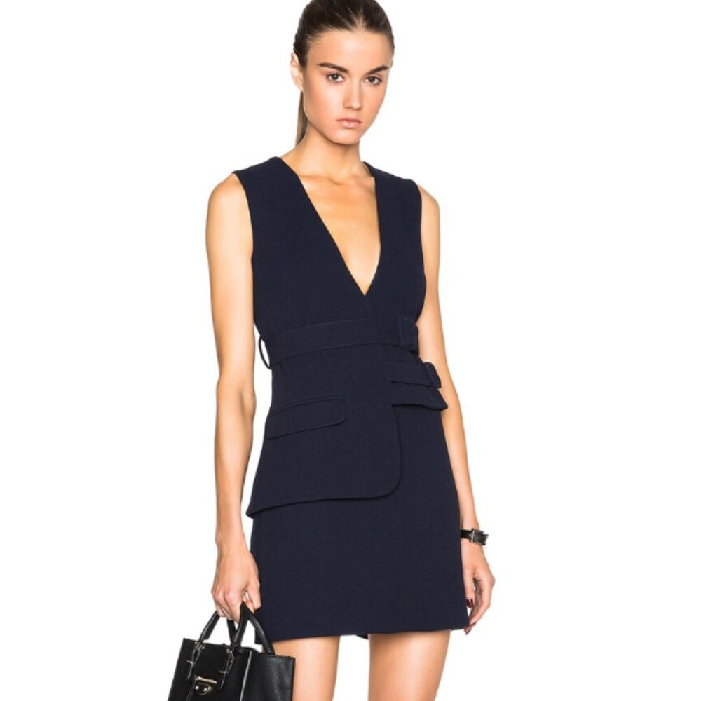 Victoria Victoria Beckham Belted Wool-crepe Mini Dress